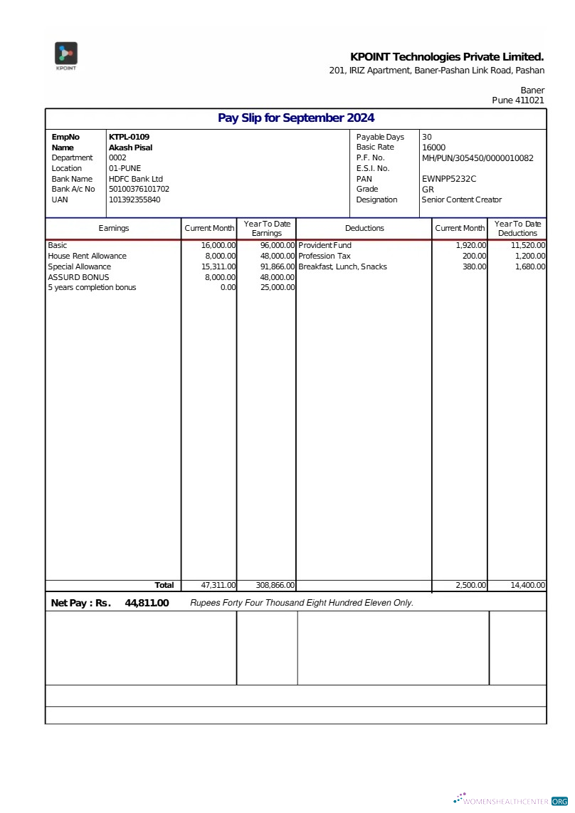 Download KPOINT Technologies payslip template in Word and PDF formats.pdf, 1 Photoshop template